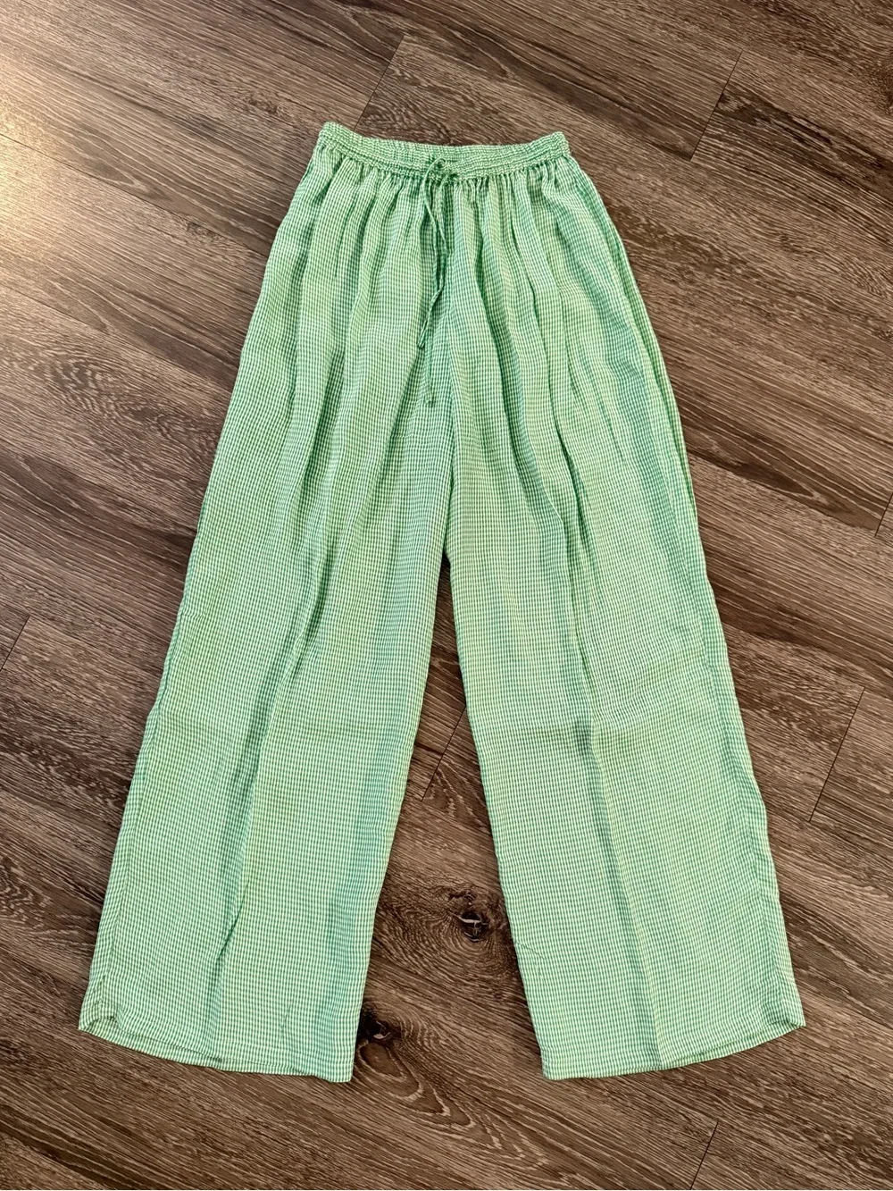 Vintage Free People Green White Gingham Pant